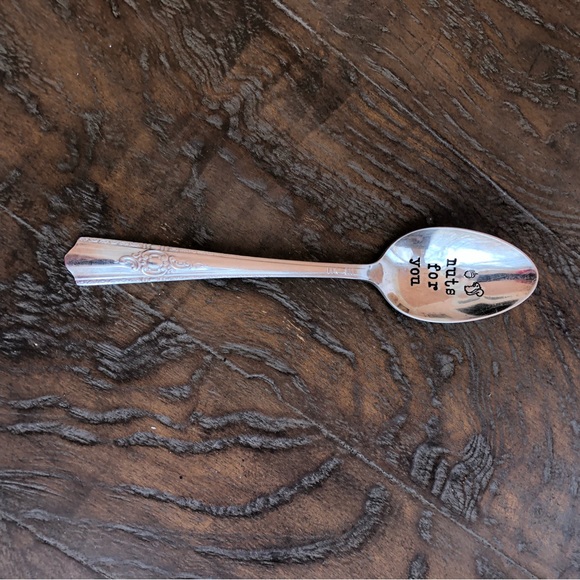 Hand-stamped silver plated vintage spoon saying “nuts for you” with 🐿️ & acorn - Picture 9 of 14